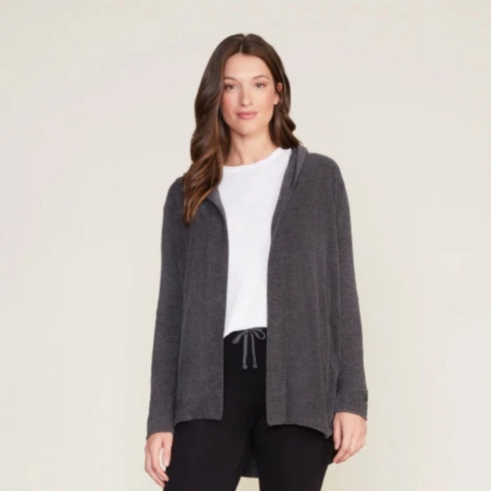 Barefoot Dreams CozyChic Ultra Lite™ Hooded Cardigan Gray Small Loungwear - Picture 5 of 14